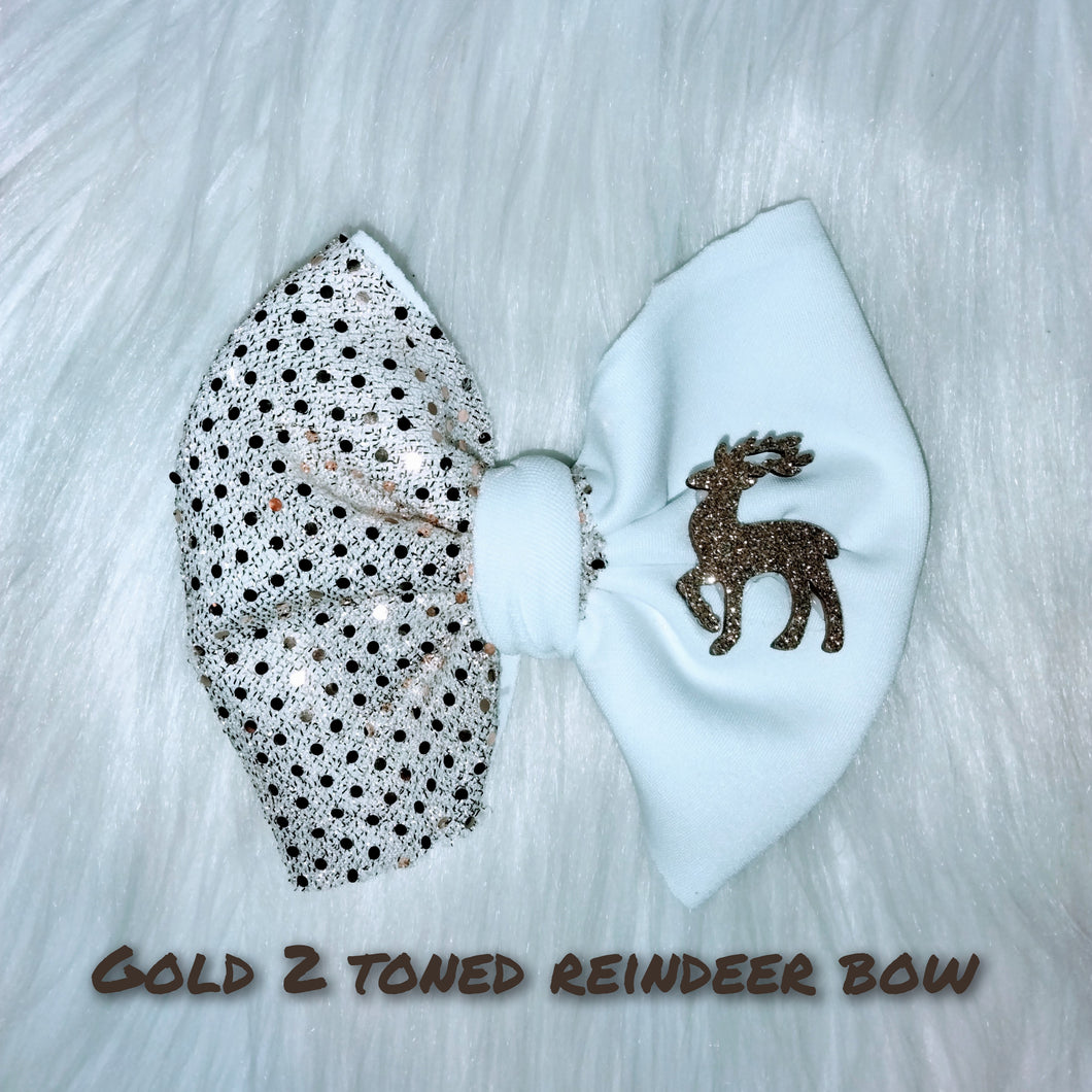 Gold sparkle reindeer bow