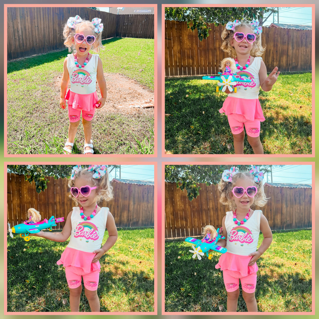 Barbie peplum top with biker shorts