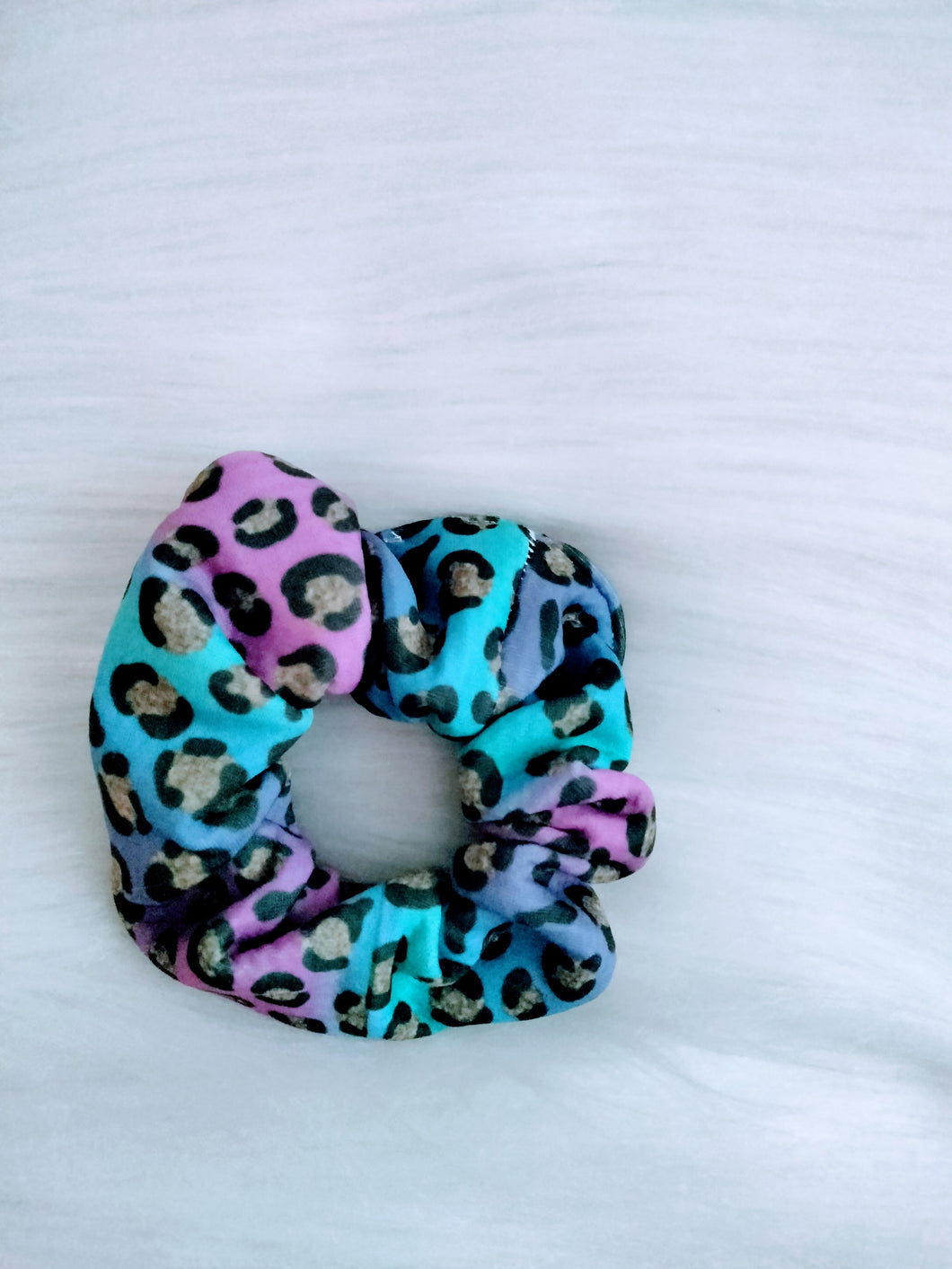 Colorful leopard scunchie