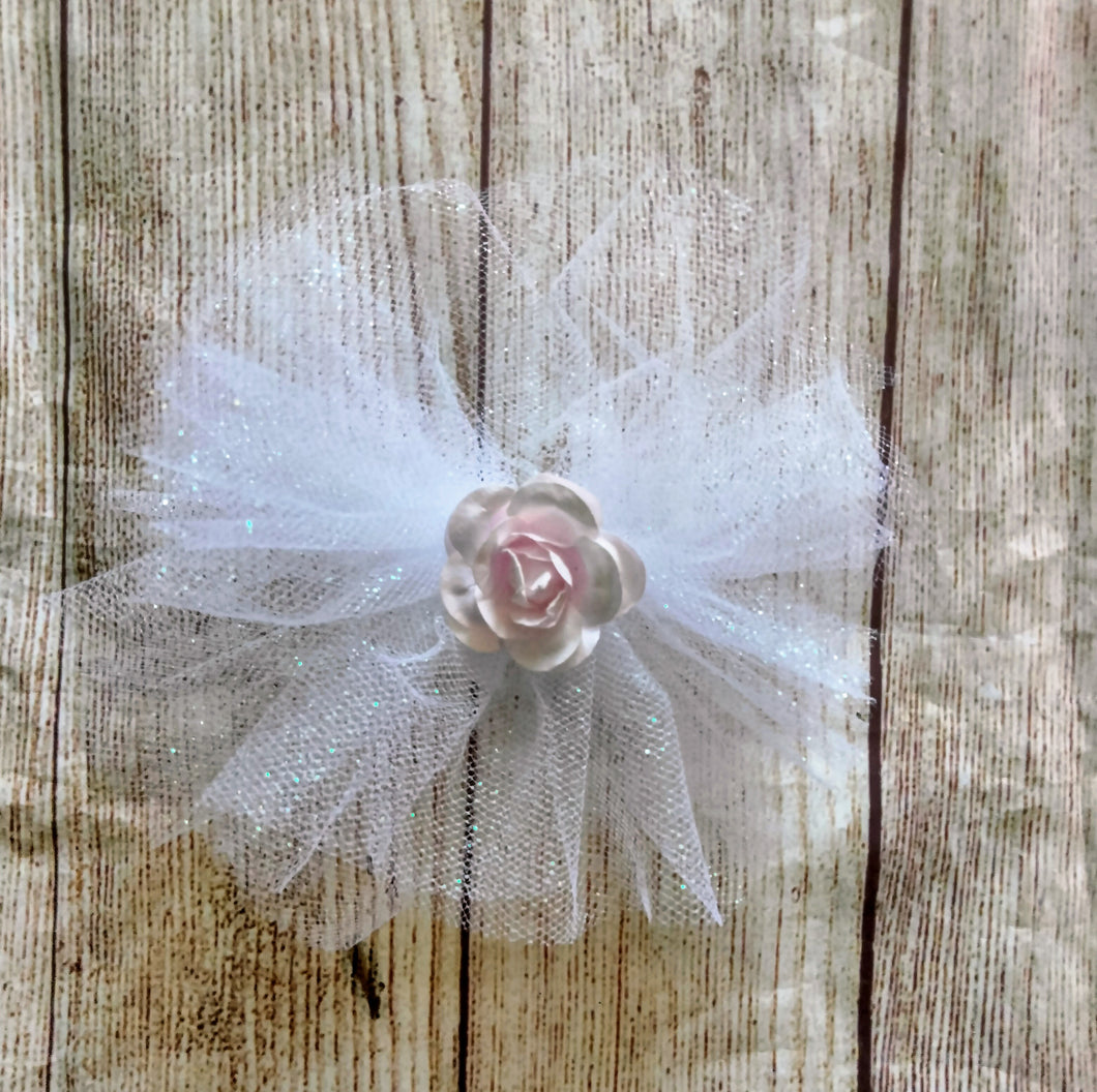 White rose tulle bow