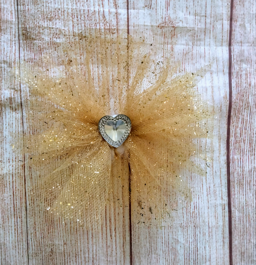 Gold sparkle heart tulle bow