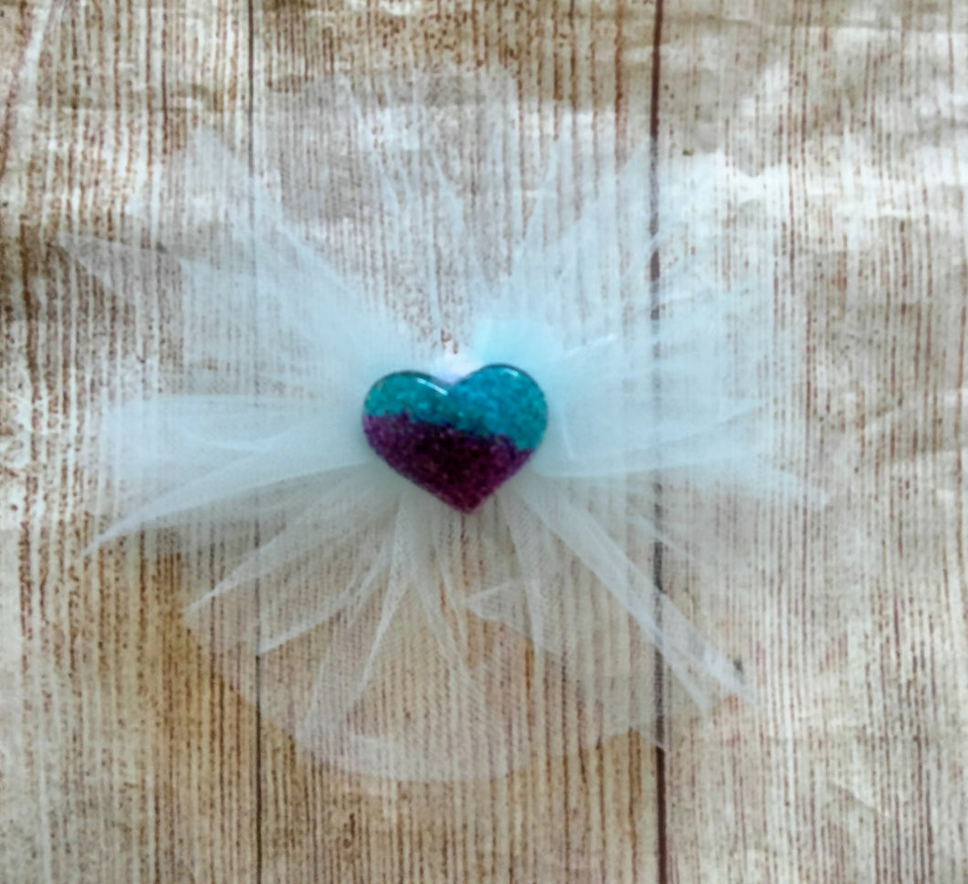 Lite blue tulle heart bow