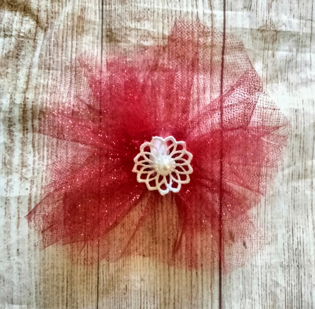 Red sparkle tulle bow