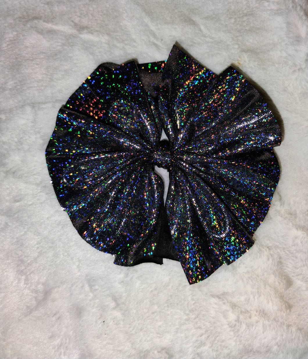 Black sparkle halo shredded bow