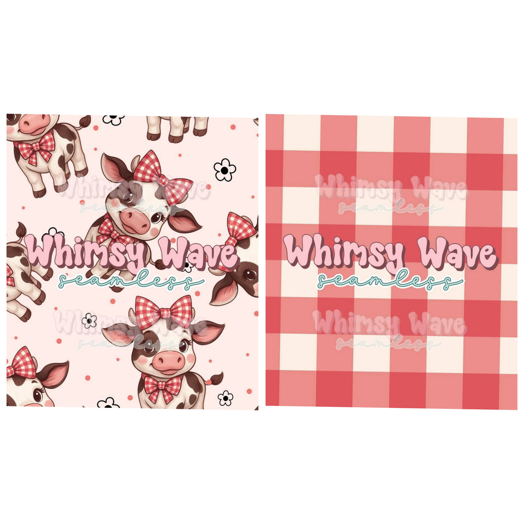 Cow red plaid  bow/ piggie